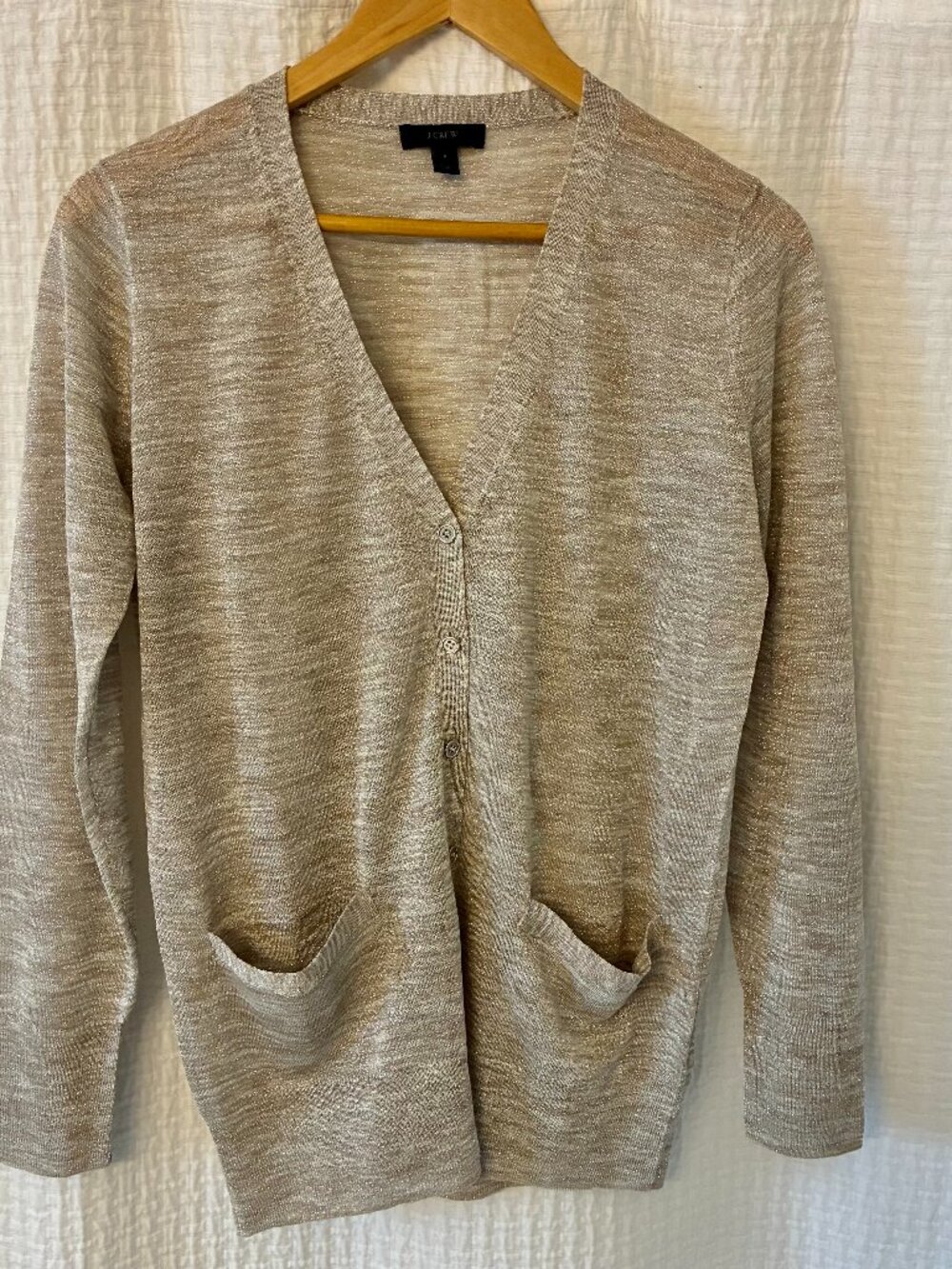 J.Crew Gold Metallic V-Neck Cardigan